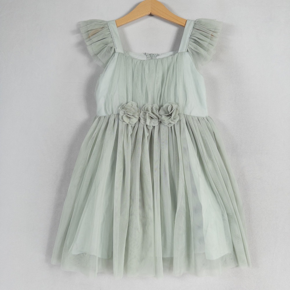 Popatu Dress Girl 5 Aqua Blue Green Tulle 3D Flower Girl Party Birthday Occasion